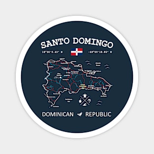 Dominican Republic Flag Travel Map Santo Domingo Coordinates Roads Rivers and Oceans White Magnet